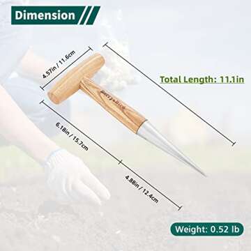 Berry&Bird Hand Dibber, Stainless Steel Sow Dibbler with Wood Handle, Garden Hole Punch Dibbler Tool for Planting Seeds & Bulbs, Hand Held Bulb Planter for Planting Flowers Tulips, Daffodils, Dahlias