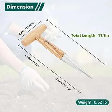 Berry&Bird Hand Dibber, Stainless Steel Sow Dibbler with Wood Handle, Garden Hole Punch Dibbler Tool for Planting Seeds & Bulbs, Hand Held Bulb Planter for Planting Flowers Tulips, Daffodils, Dahlias
