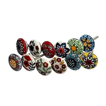 Ceramicworlds 12 Pieces Vintage Ceramic Multi Colour Knobs Pack