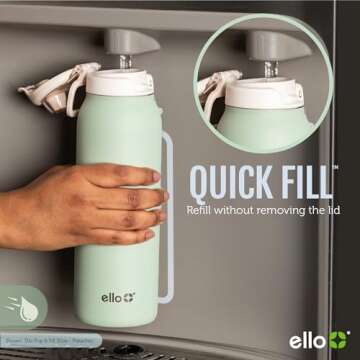 Ello Pop & Fill 32oz Stainless Steel Water Bottle - Quick Fill, Leak-Proof, Travel Friendly