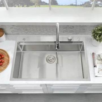 SOMRXO 33 × 22 Drop In Sink with Faucet Combo - 16 Gauge Stainless Steel Waterfall Sink,10 Inch Dee...