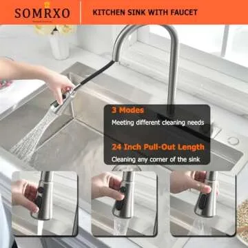 SOMRXO 33 × 22 Drop In Sink with Faucet Combo - 16 Gauge Stainless Steel Waterfall Sink,10 Inch Deep Single Bowl Workstation Kitchen Sinks with Accessories, Modern Design for Home Kitchens