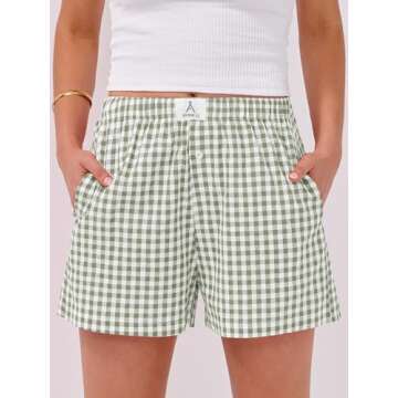 ANRABESS Boxer Shorts for Women Gingham Pajama 2025 Summer Casual Lounge Sleep Plaid Shorts Y2K Beac...