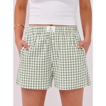 ANRABESS Boxer Shorts for Women Gingham Pajama 2025 Summer Casual Lounge Sleep Plaid Shorts Y2K Beac...