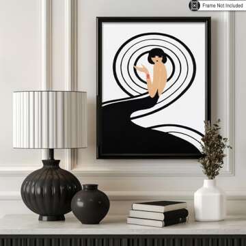 Poster Master Vintage Swirl Girl Poster - Retro Spiral Black Dress Print - Fashion Art - Glam Gift for Her, Women, Fashionista - Chic Decor for Living Room, Office, Bedroom - 8x10 UNFRAMED Wall Art