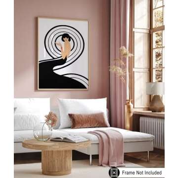 Poster Master Vintage Swirl Girl Poster - Retro Spiral Black Dress Print - Fashion Art - Glam Gift for Her, Women, Fashionista - Chic Decor for Living Room, Office, Bedroom - 8x10 UNFRAMED Wall Art
