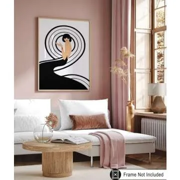 Poster Master Vintage Swirl Girl Poster - Retro Spiral Black Dress Print - Fashion Art - Glam Gift for Her, Women, Fashionista - Chic Decor for Living Room, Office, Bedroom - 8x10 UNFRAMED Wall Art
