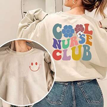 AuTum Cool Nurse Club Sweatshirt - Nurse Crewneck Sweatshirt L Sand