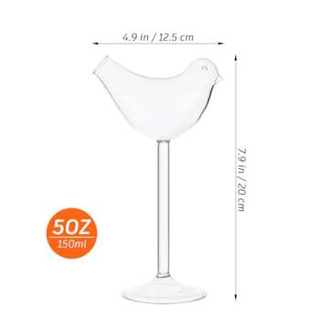 Cabilock 2PCS Bird Cocktail Glasses: 150ml/5OZ Bird Shaped Glass, Clear Fancy Drinking Glasses, Uniq...