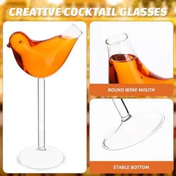 Cabilock 2PCS Bird Cocktail Glasses: 150ml/5OZ Bird Shaped Glass, Clear Fancy Drinking Glasses, Unique Wine Glasses for Mixed Drinks, Party, Wedding and Home decor