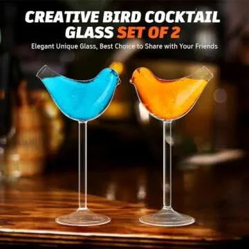 Cabilock 2PCS Bird Cocktail Glasses: 150ml/5OZ Bird Shaped Glass, Clear Fancy Drinking Glasses, Unique Wine Glasses for Mixed Drinks, Party, Wedding and Home decor