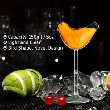 Cabilock 2PCS Bird Cocktail Glasses: 150ml/5OZ Bird Shaped Glass, Clear Fancy Drinking Glasses, Unique Wine Glasses for Mixed Drinks, Party, Wedding and Home decor