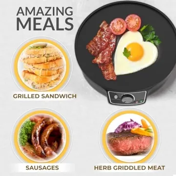 Crepe Maker Machine (Easy to Use), Pancake Griddle – Nonstick 12” Electric Griddle – Pancake Maker, Batter Spreader, Wooden Spatula – Crepe Pan for Crepes Roti, Tortilla, Blintzes – Portable, Compact