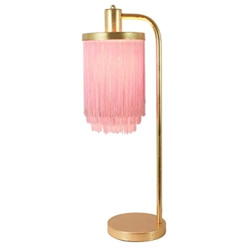 Gold Leaf Framboise Fringe Shade Table Lamp Elegant Lighting