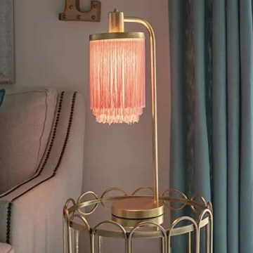Gold Leaf Framboise Fringe Shade Table Lamp Elegant Lighting