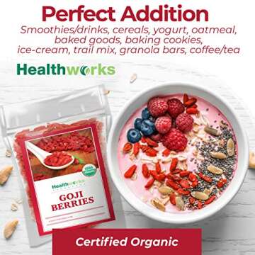 Healthworks Organic Dried Goji Berries, 32oz - 2lb, 1 Pack, Vegan and Non-GMO Certified Organic Raw Sun-Dried Goji Berries