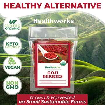 Healthworks Organic Dried Goji Berries, 32oz - 2lb, 1 Pack, Vegan and Non-GMO Certified Organic Raw Sun-Dried Goji Berries