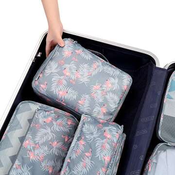 BAGAIL 8 Set Packing Cubes Luggage Packing Organizers for Travel Accessories (Red Flamingo)
