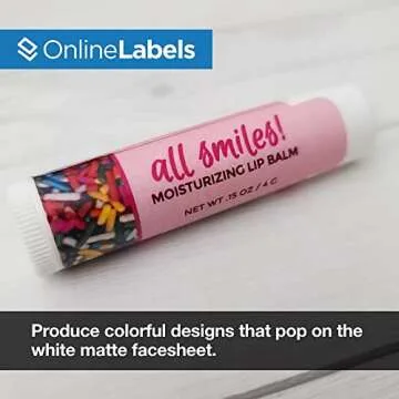 2.125" x 2.125" Lip Balm Labels for Tubes - Pack of 120 Printable White Matte Labels with Perforated Tabs, 10 Sheets - Inkjet/Laser Printer, OL1102WX, OnlineLabels