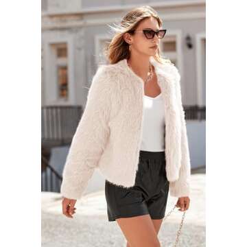 PRETTYGARDEN Women's 2025 Winter Coats Fleece Cropped Jacket Faux Fur Long Sleeve Pockets Shaggy Warm Outerwear Fall Clothes