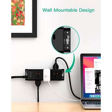 Surge Protector Power Strip - Mifaso 5Ft Exetnsion Cord with Multiple Outlets, 9 Widely Spaced Outlets, Flat Plug, Wall Mount for Home Office Dorm