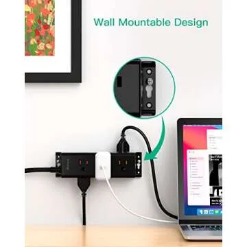 Surge Protector Power Strip - Mifaso 5Ft Exetnsion Cord with Multiple Outlets, 9 Widely Spaced Outlets, Flat Plug, Wall Mount for Home Office Dorm