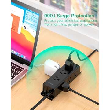 Surge Protector Power Strip - Mifaso 5Ft Exetnsion Cord with Multiple Outlets, 9 Widely Spaced Outlets, Flat Plug, Wall Mount for Home Office Dorm