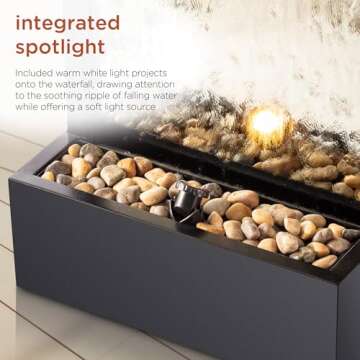 Alpine Corporation Mirror Waterfall Fountain with Stones and Lights - Zen Indoor/Outdoor Decor for Office, Living Room, Patio, Entryway - 72 Inches