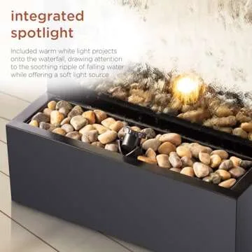 Alpine Corporation Mirror Waterfall Fountain with Stones and Lights - Zen Indoor/Outdoor Decor for Office, Living Room, Patio, Entryway - 72 Inches