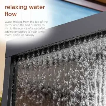 Alpine Corporation Mirror Waterfall Fountain with Stones and Lights - Zen Indoor/Outdoor Decor for Office, Living Room, Patio, Entryway - 72 Inches