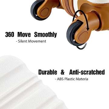 LONG VACATION Luggage Sets 20 IN Carry on Suitcase ABS Handshell Luggage 3 Piece Set with TSA Lock Spinner Wheels (WHITE-BROWN, 20-Inch)