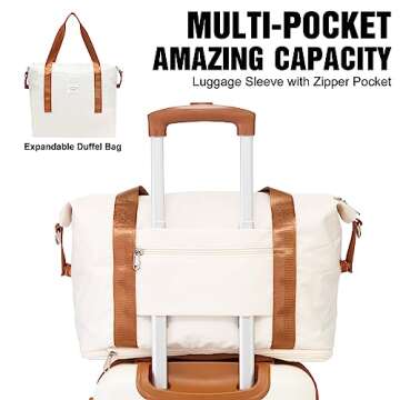 LONG VACATION Luggage Sets 20 IN Carry on Suitcase ABS Handshell Luggage 3 Piece Set with TSA Lock Spinner Wheels (WHITE-BROWN, 20-Inch)