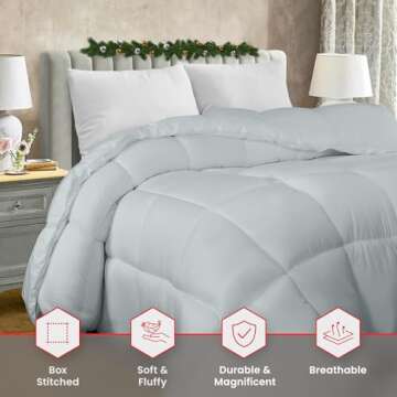 Utopia Bedding Comforter Duvet Insert, Quilted Comforter with Corner Tabs, Box Stitched Down Alternative Comforters Queen Size (Light Grey)