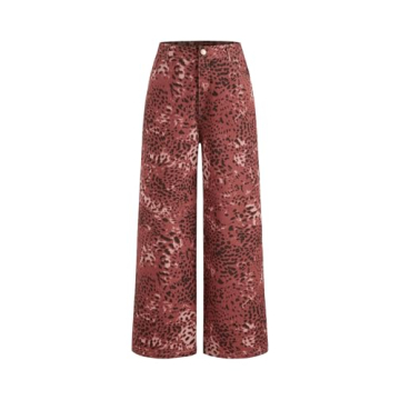Cider Denim Mid Waist Leopard Wide Leg Pants: Stylish Comfort in One!