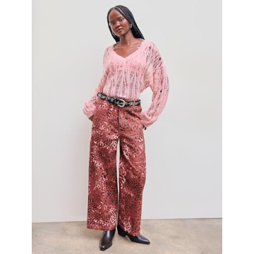 Cider Denim Mid Waist Leopard Wide Leg Pants for Style