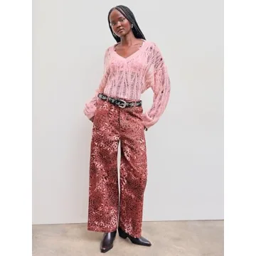 Cider Denim Mid Waist Leopard Wide Leg Pants for Style