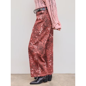 Cider Denim Mid Waist Leopard Wide Leg Pants for Style
