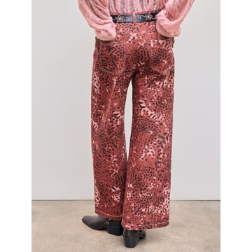 Cider Denim Mid Waist Leopard Wide Leg Pants for Style