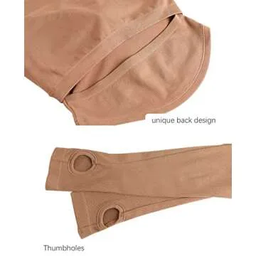 ECUPPER Womens Long Sleeve Workout Crop Tops Built in Bra Seamless Athletic Shirts Compression Yoga Gym Top with Thumb Holes Camel