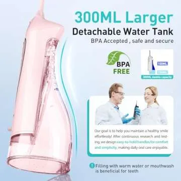 COSLUS Water Dental Flosser Teeth Pick: Portable Cordless Oral Irrigator 300ML Rechargeable Travel Irrigation Cleaner IPX7 Waterproof Electric Flossing Machine for Teeth Cleaning C20(F5020E) Pink