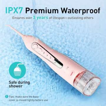 COSLUS Water Dental Flosser Teeth Pick: Portable Cordless Oral Irrigator 300ML Rechargeable Travel Irrigation Cleaner IPX7 Waterproof Electric Flossing Machine for Teeth Cleaning C20(F5020E) Pink