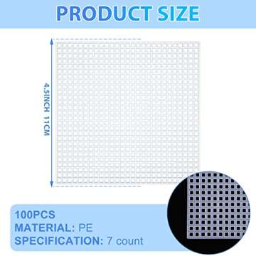 100 Pcs Square Plastic Canvas Mesh Sheets, 4.5'' Square Shape Needlepoint Canvas White Blank Canvas ...