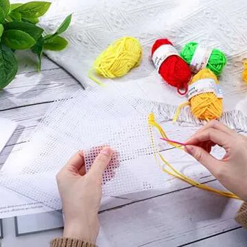 100 Pcs Square Plastic Canvas Mesh Sheets, 4.5'' Square Shape Needlepoint Canvas White Blank Canvas Plastic Mesh Mat for Needlework Embroidery Yarn Crafting Knit Crochet Project, 7 Count