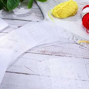 100 Pcs Square Plastic Canvas Mesh Sheets, 4.5'' Square Shape Needlepoint Canvas White Blank Canvas Plastic Mesh Mat for Needlework Embroidery Yarn Crafting Knit Crochet Project, 7 Count