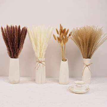 Total 100 Pcs, 17" Set | Natural Dried Pampas Grass, 25 Pcs Brown Pampas Grass & 25 Pcs White Pampas Grass & 25 Pcs Reed Grass & 25 Pcs Rabbit Tail Grass, Dried Flower Arrangement for Home Decor