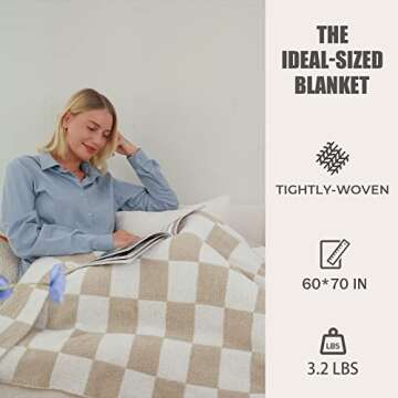 QQP Checkered Throw Blanket,Soft Cozy Microfiber Reversible Checkerboard Fluffy Throw Blanket,60X70In Blanket for Home Bed Couch.（Camel&White）