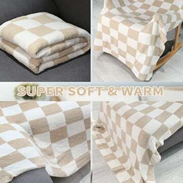 QQP Checkered Throw Blanket,Soft Cozy Microfiber Reversible Checkerboard Fluffy Throw Blanket,60X70In Blanket for Home Bed Couch.（Camel&White）
