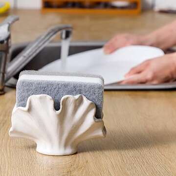 Uiddo Ceramic Sponge Holder,Sponge Holder for Kitchen Sink,Compact Sink Caddy Organizer-Scouring Pad...