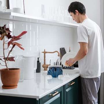 Uiddo Ceramic Sponge Holder,Sponge Holder for Kitchen Sink,Compact Sink Caddy Organizer-Scouring Pad and Dish Sponge Holder,Farmhouse Kitchen Decor Cute Kitchen Gadgets Accessories(White)