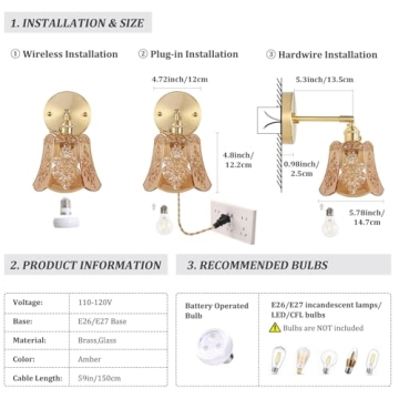 Shenmoyl Vintage Battery Operated Wall Sconces Set of Two